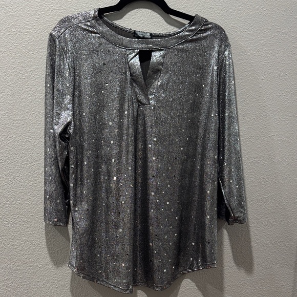 Cure. Tops - ✨ Cure Silver Metallic Women's Long Sleeve Top – SZ 2XL ✨